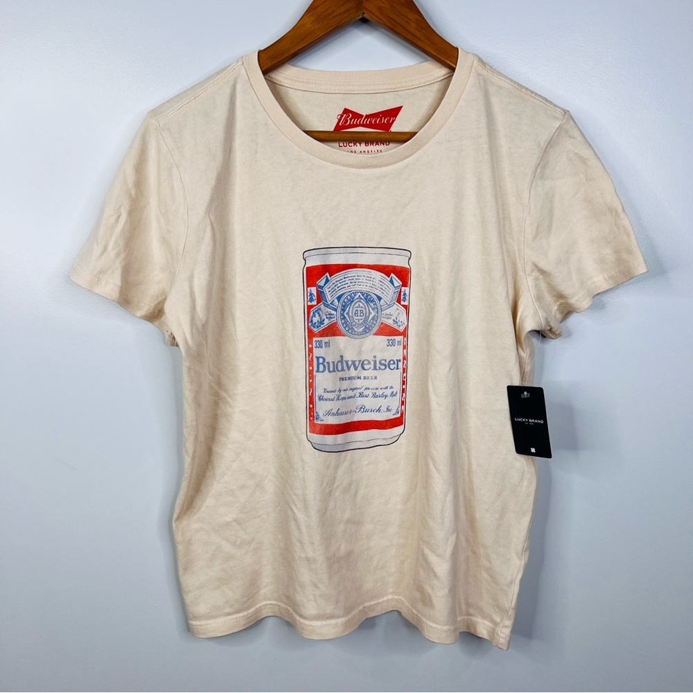 NWT Lucky Brand Budweiser Throw Back Tee Shirt in Cream Color